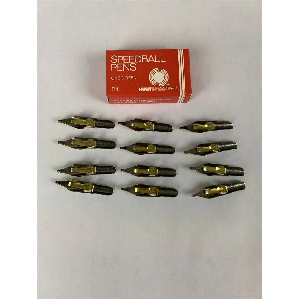Vintage HUNT SPEEDBALL PENS B-4 Round Calligraphy Pen Ink Nibs Box of 12